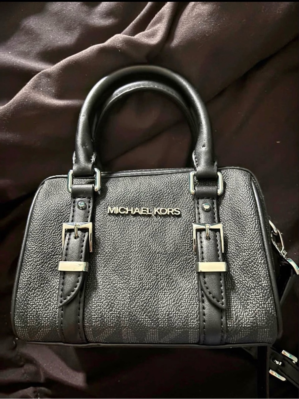 Michael Kors Black Pebbled Leather Mini Satchel with Gold Hardware